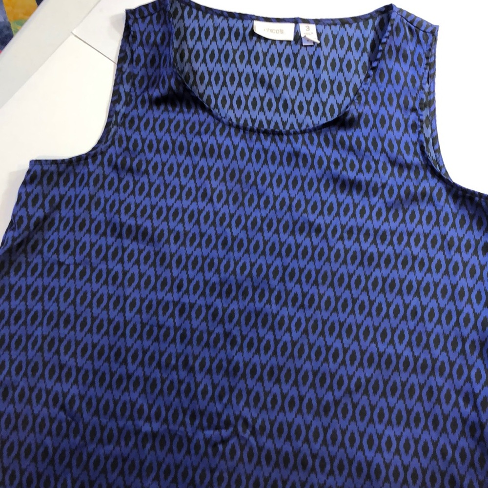 Chico’s sleeveless top in blue and black, size 3